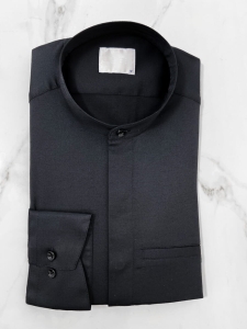 Koszula męska czarna zakryte guziki ze stójką długi rękaw slim fit vp3