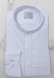Koszula męska biała zakryte guziki ze stójką długi rękaw slim fit vp3