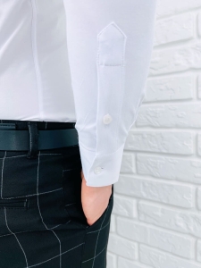Koszula męska biała zakryte guziki ze stójką długi rękaw slim fit vp3