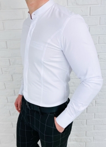 Koszula męska biała zakryte guziki ze stójką długi rękaw slim fit vp3