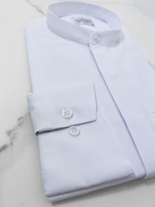 Koszula męska biała zakryte guziki ze stójką długi rękaw slim fit vp3