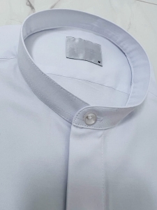 Koszula męska biała zakryte guziki ze stójką długi rękaw slim fit vp3