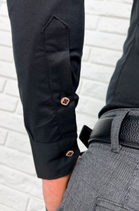 Czarna koszula ze stójką męska slim fit kwadratowe guziki 0185/2