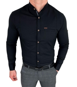 Czarna koszula ze stójką męska slim fit kwadratowe guziki 0185/2