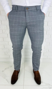 Szare eleganckie spodnie slim fit w białą kratę Dividers Drop-3