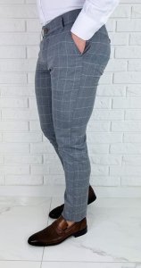 Szare eleganckie spodnie slim fit w białą kratę Dividers Drop-3