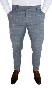 Szare eleganckie spodnie slim fit w białą kratę Dividers Drop-3