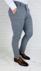 Szare eleganckie spodnie slim fit w białą kratę Dividers Drop-3