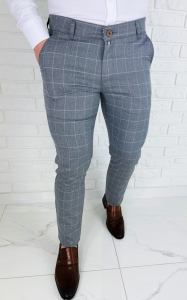 Szare eleganckie spodnie slim fit w białą kratę Dividers Drop-3