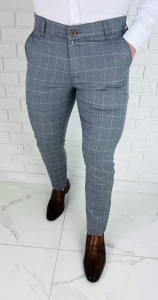 Szare eleganckie spodnie slim fit w białą kratę Dividers Drop-3