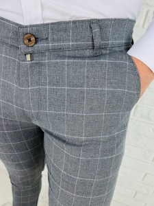 Szare eleganckie spodnie slim fit w białą kratę Dividers Drop-3