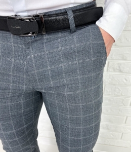 Ciemnoszare eleganckie spodnie w białą kratę Dividers Kent-4