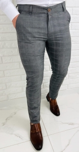 Szare eleganckie spodnie męskie slim fit w kratę Eva-5