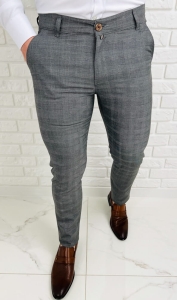 Szare eleganckie spodnie męskie slim fit w kratę Eva-5
