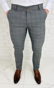 Szare eleganckie spodnie męskie slim fit w kratę Eva-5