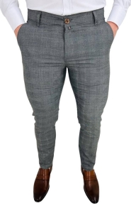 Szare eleganckie spodnie męskie slim fit w kratę Eva-5