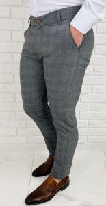 Szare eleganckie spodnie męskie slim fit w kratę Eva-5