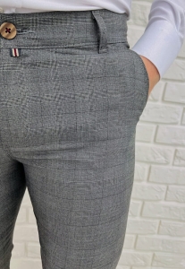 Szare eleganckie spodnie męskie slim fit w kratę Eva-5
