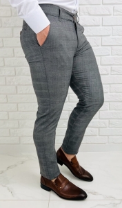 Szare eleganckie spodnie męskie slim fit w kratę Eva-5