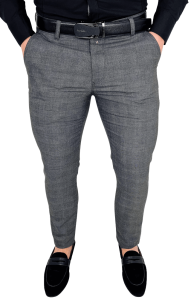 Ciemnoszare eleganckie spodnie slim fit w kratę Eva-1