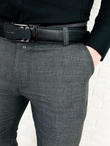 Ciemnoszare eleganckie spodnie slim fit w kratę Eva-1