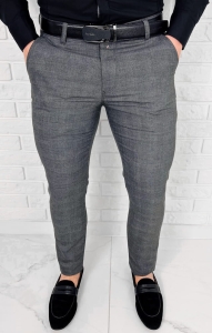 Ciemnoszare eleganckie spodnie slim fit w kratę Eva-1