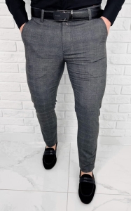 Ciemnoszare eleganckie spodnie slim fit w kratę Eva-1