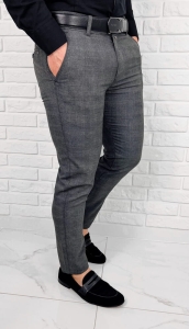 Ciemnoszare eleganckie spodnie slim fit w kratę Eva-1