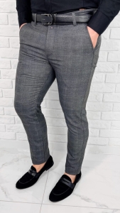 Ciemnoszare eleganckie spodnie slim fit w kratę Eva-1