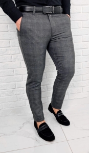 Ciemnoszare eleganckie spodnie slim fit w kratę Eva-1