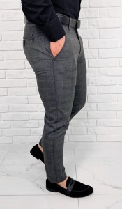Ciemnoszare eleganckie spodnie slim fit w kratę Eva-1