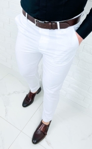 Białe spodnie materiałowe chinosy męskie slim fit 1894