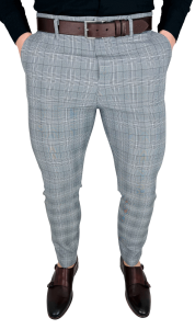Spodnie męskie chino materiałowe szare w kratę slim fit 1895