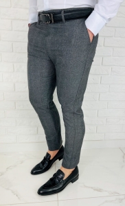 Ciemnoszare spodnie materiałowe chinosy slim fit w kratę 1896