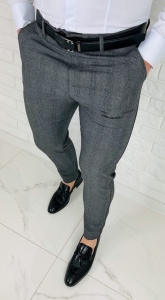 Ciemnoszare spodnie materiałowe chinosy slim fit w kratę 1896