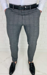 Ciemnoszare spodnie materiałowe chinosy slim fit w kratę 1896