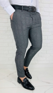 Ciemnoszare spodnie materiałowe chinosy slim fit w kratę 1896