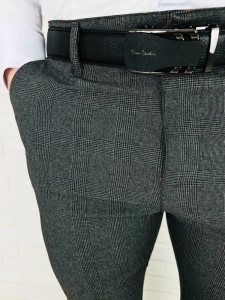 Ciemnoszare spodnie materiałowe chinosy slim fit w kratę 1896