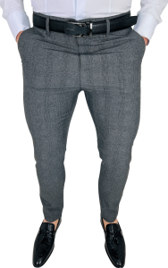 Ciemnoszare spodnie materiałowe chinosy slim fit w kratę 1896