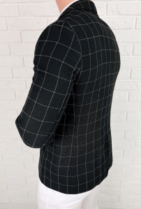 Czarna elegancka w białą kratę marynarka męska slim 3880