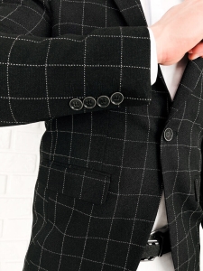 Czarna elegancka w białą kratę marynarka męska slim 3880