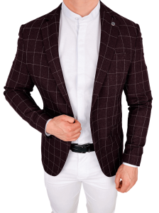 Bordowa w białą kratę marynarka męska elegancka 3380