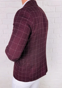 Bordowa w białą kratę marynarka męska elegancka 3380