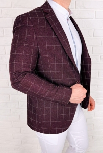 Bordowa w białą kratę marynarka męska elegancka 3380