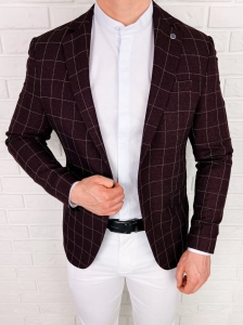 Bordowa w białą kratę marynarka męska elegancka 3380