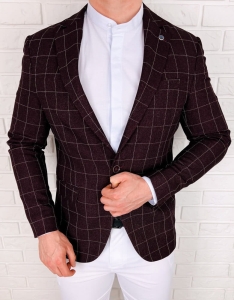 Bordowa w białą kratę marynarka męska elegancka 3380