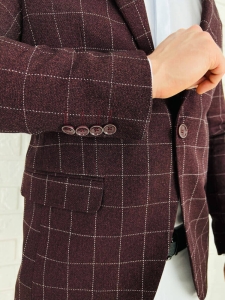Bordowa w białą kratę marynarka męska elegancka 3380