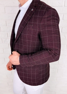 Bordowa w białą kratę marynarka męska elegancka 3380