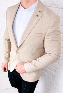 Beżowa elegancka marynarka męska Stylovy 3717
