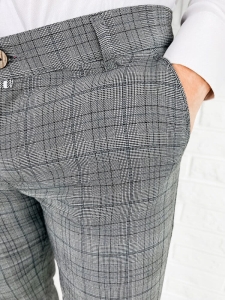 Szare eleganckie spodnie w czarno- niebieską kratę slim fit YAKUT-1